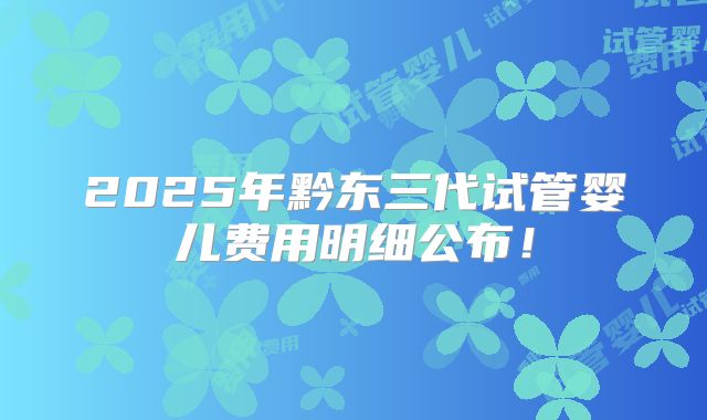 2025年黔东三代试管婴儿费用明细公布！