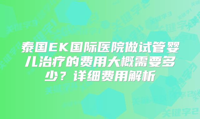 泰国EK国际医院做试管婴儿治疗的费用大概需要多少？详细费用解析