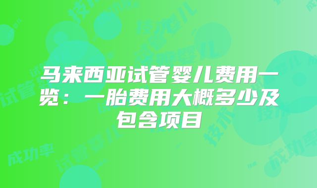 马来西亚试管婴儿费用一览：一胎费用大概多少及包含项目