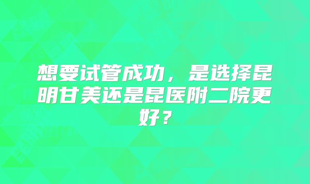 想要试管成功,是选择昆明甘美还是昆医附二院更好?