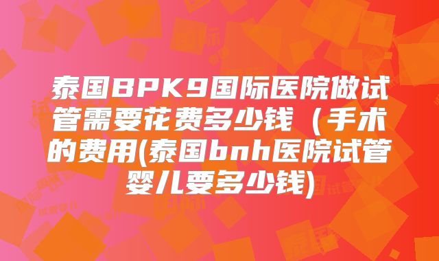 泰国BPK9国际医院做试管需要花费多少钱（手术的费用(泰国bnh医院试管婴儿要多少钱)
