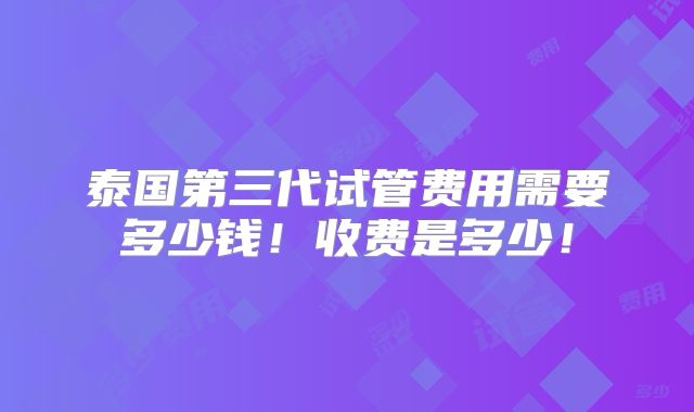 泰国第三代试管费用需要多少钱！收费是多少！