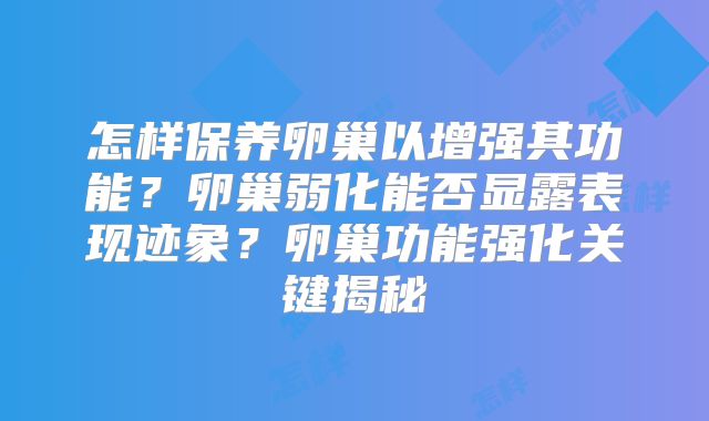 怎样保养卵巢以增强其功能?卵巢弱化能否显露表现迹象?卵巢功能强化关键揭秘
