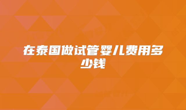 在泰国做试管婴儿费用多少钱