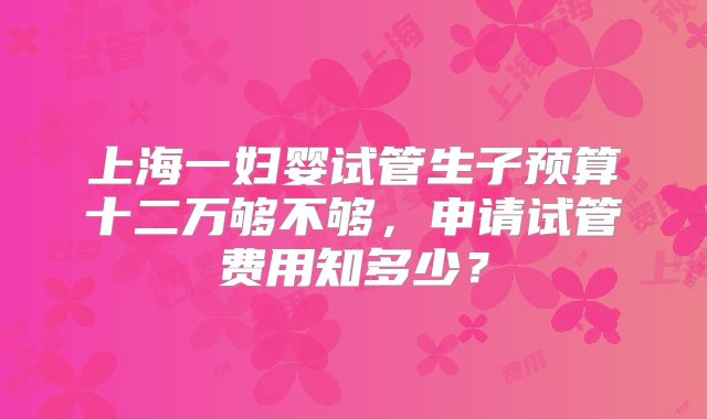 上海一妇婴试管生子预算十二万够不够，申请试管费用知多少？