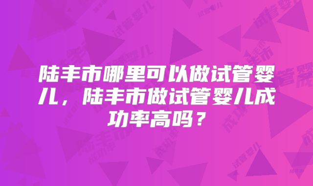 陆丰市哪里可以做试管婴儿，陆丰市做试管婴儿成功率高吗？