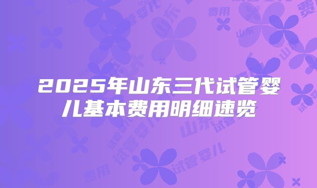 2025年山东三代试管婴儿基本费用明细速览