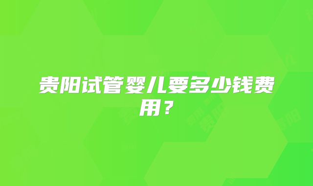 贵阳试管婴儿要多少钱费用?