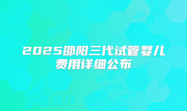 2025邵阳三代试管婴儿费用详细公布