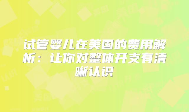 试管婴儿在美国的费用解析:让你对整体开支有清晰认识