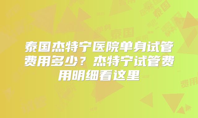 泰国杰特宁医院单身试管费用多少？杰特宁试管费用明细看这里