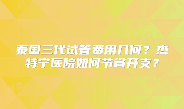 泰国三代试管费用几何？杰特宁医院如何节省开支？