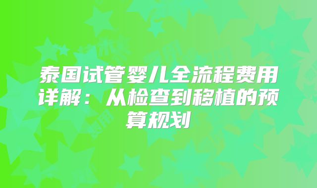 泰国试管婴儿全流程费用详解:从检查到移植的预算规划