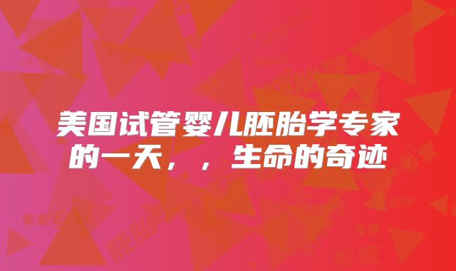 美国试管婴儿胚胎学专家的一天，，生命的奇迹