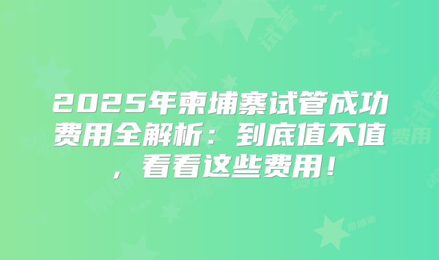 2025年柬埔寨试管成功费用全解析：到底值不值，看看这些费用！