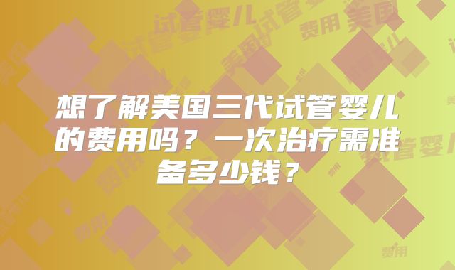 想了解美国三代试管婴儿的费用吗？一次治疗需准备多少钱？