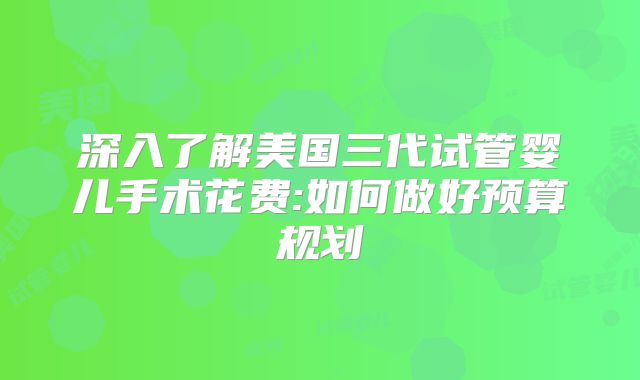 深入了解美国三代试管婴儿手术花费:如何做好预算规划