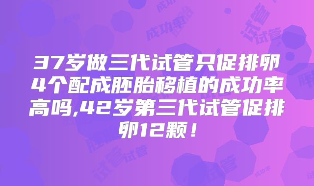 37岁做三代试管只促排卵4个配成胚胎移植的成功率高吗,42岁第三代试管促排卵12颗！