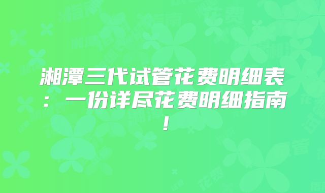湘潭三代试管花费明细表：一份详尽花费明细指南！