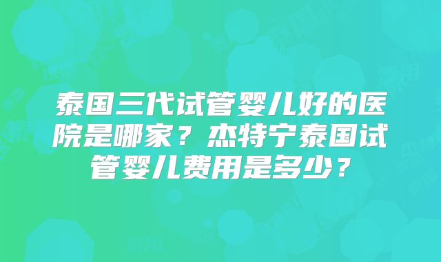 泰国三代试管婴儿好的医院是哪家？杰特宁泰国试管婴儿费用是多少？