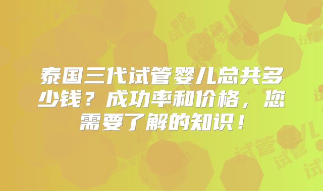 泰国三代试管婴儿总共多少钱?成功率和价格,您需要了解的知识!