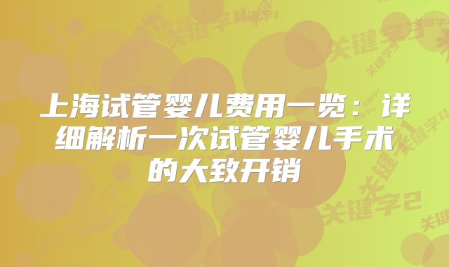 上海试管婴儿费用一览:详细解析一次试管婴儿手术的大致开销