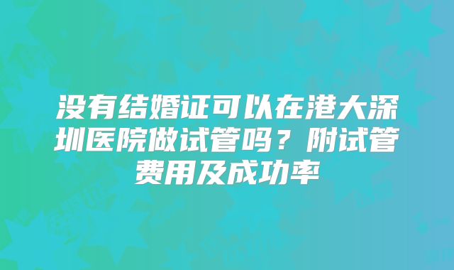 没有结婚证可以在港大深圳医院做试管吗？附试管费用及成功率