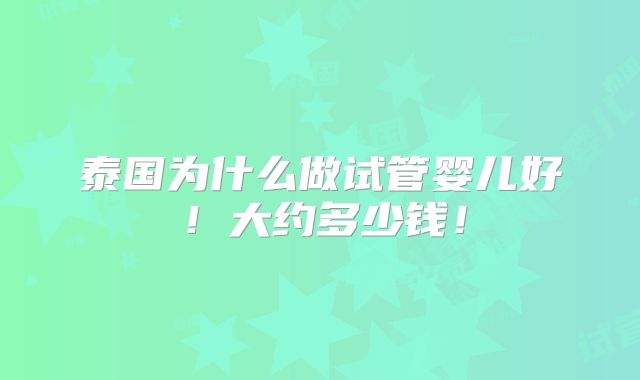 泰国为什么做试管婴儿好！大约多少钱！