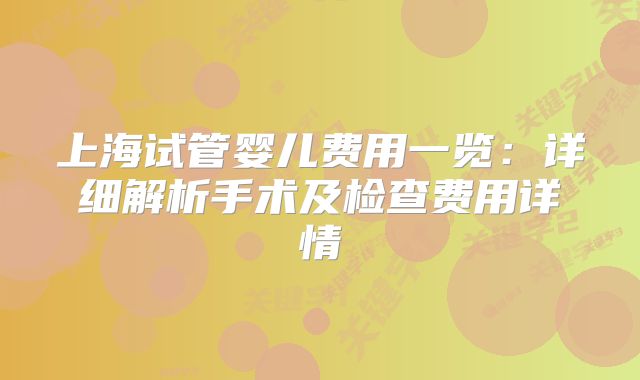 上海试管婴儿费用一览：详细解析手术及检查费用详情