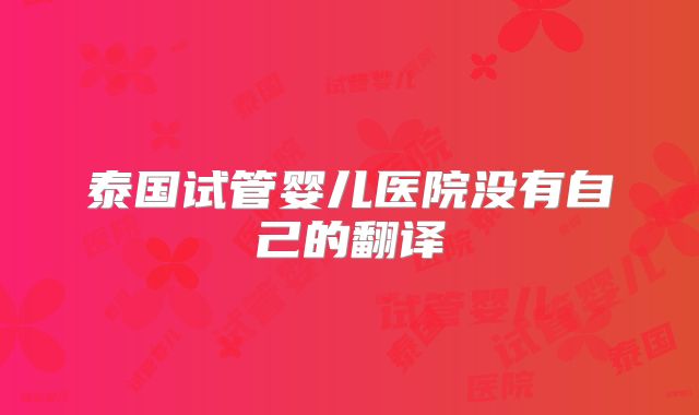 泰国试管婴儿医院没有自己的翻译