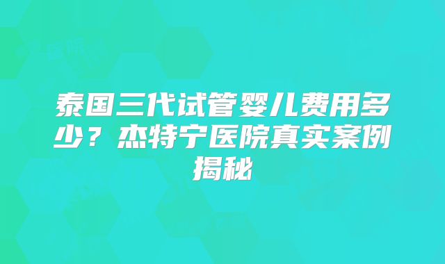 泰国三代试管婴儿费用多少？杰特宁医院真实案例揭秘