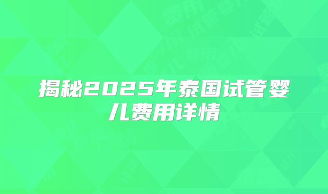 揭秘2025年泰国试管婴儿费用详情