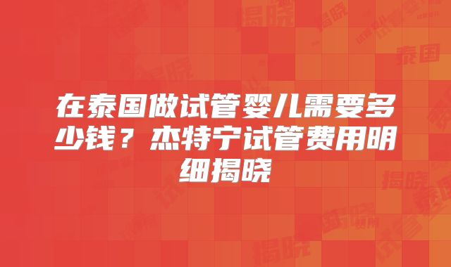 在泰国做试管婴儿需要多少钱?杰特宁试管费用明细揭晓