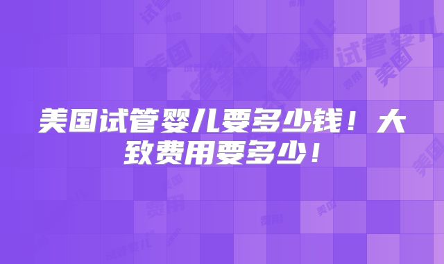 美国试管婴儿要多少钱！大致费用要多少！
