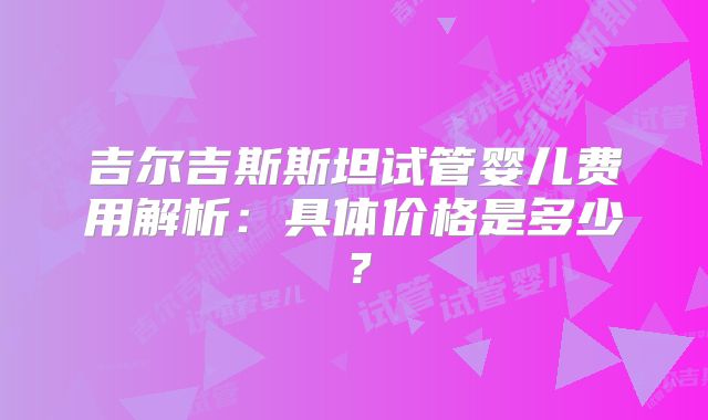 吉尔吉斯斯坦试管婴儿费用解析：具体价格是多少？