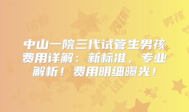中山一院三代试管生男孩费用详解：新标准，专业解析！费用明细曝光！
