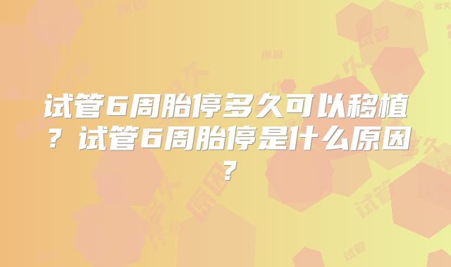 试管6周胎停多久可以移植？试管6周胎停是什么原因？