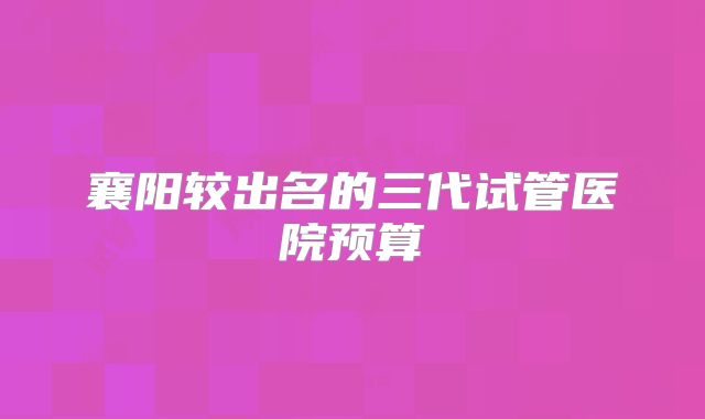 襄阳较出名的三代试管医院预算