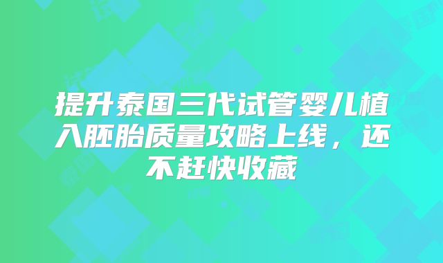 提升泰国三代试管婴儿植入胚胎质量攻略上线,还不赶快收藏