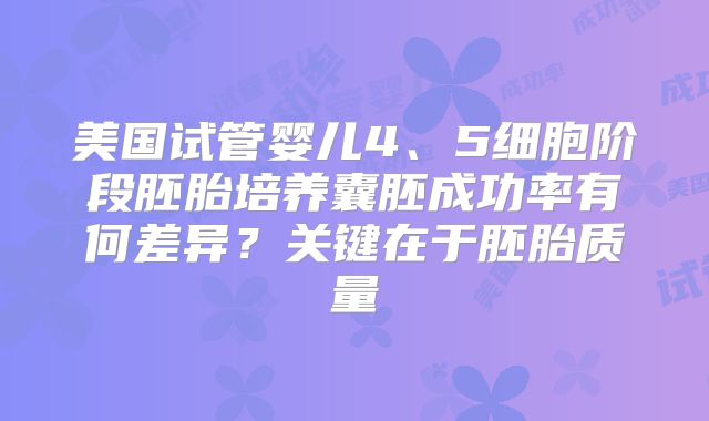 美国试管婴儿4、5细胞阶段胚胎培养囊胚成功率有何差异？关键在于胚胎质量