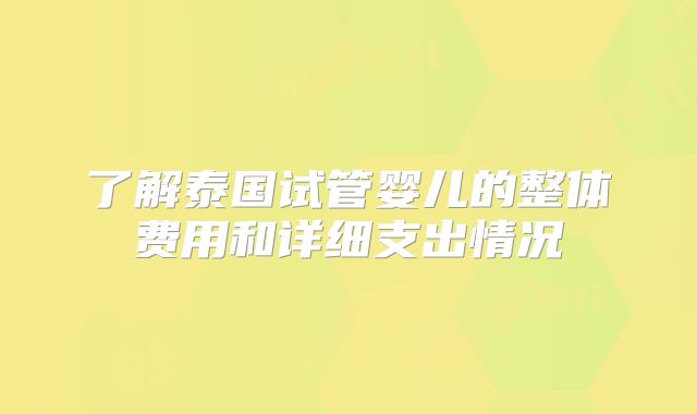了解泰国试管婴儿的整体费用和详细支出情况