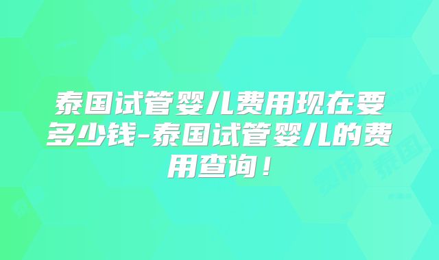 泰国试管婴儿费用现在要多少钱-泰国试管婴儿的费用查询！