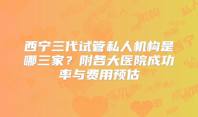 西宁三代试管私人机构是哪三家？附各大医院成功率与费用预估