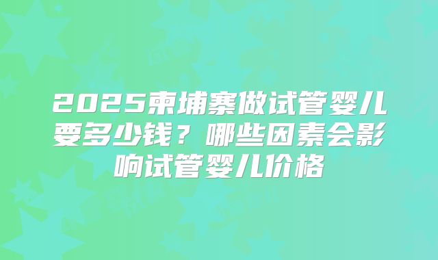 2025柬埔寨做试管婴儿要多少钱？哪些因素会影响试管婴儿价格