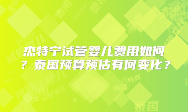 杰特宁试管婴儿费用如何?泰国预算预估有何变化?