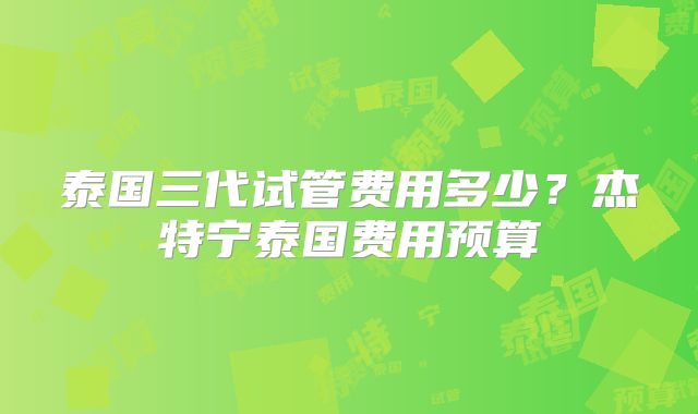 泰国三代试管费用多少？杰特宁泰国费用预算