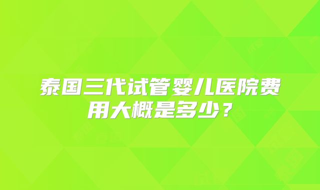 泰国三代试管婴儿医院费用大概是多少？
