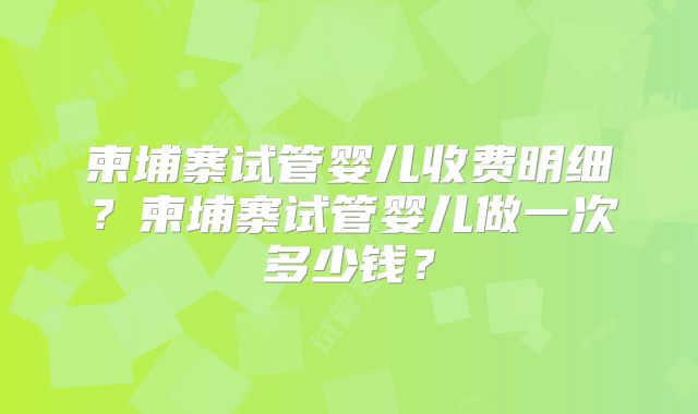 柬埔寨试管婴儿收费明细？柬埔寨试管婴儿做一次多少钱？