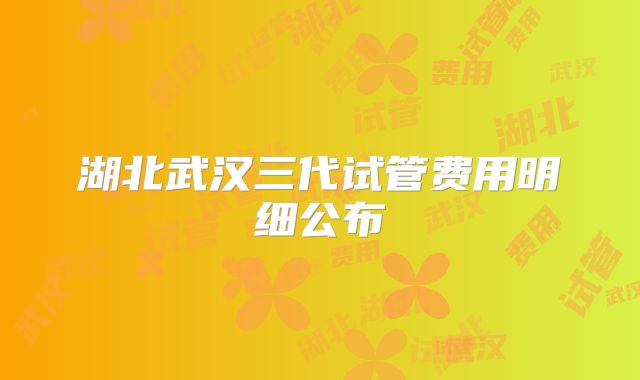湖北武汉三代试管费用明细公布