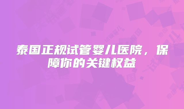 泰国正规试管婴儿医院，保障你的关键权益
